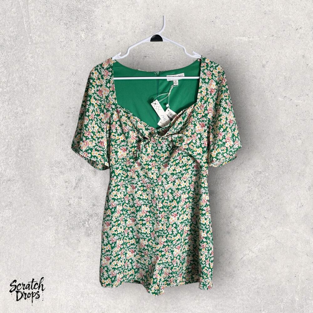 She + Sky Women's Floral Dress Green Pink Size M NWT Short Sleeve Summer Fashion